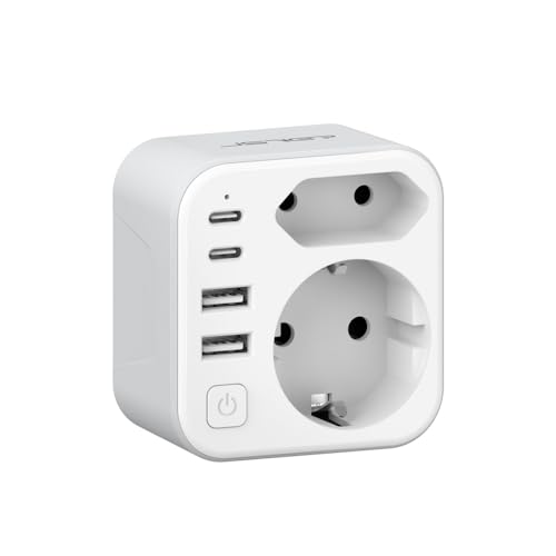 JSVER Adaptador tomada para África do Sul, 2 tomadas tomada tipo M com 2 USB e 2 USB C, adaptador de viagem para UE para a África do Sul, Namíbia, Butão, Lesototo, adaptador de viagem tipo M