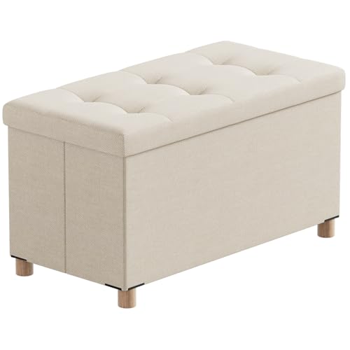 BRIAN & DANY Puff de arrumação, Baul armazenamento quarto, banco de armazenamento com pés de banquinho, bege, 76 x 38 x 38 cm