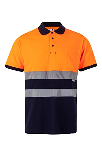 VELILLA 305513; polo de alta visibilidade de algodão, bicolor e manga curta; cor azul-marinho e laranja flúor; tamanho M