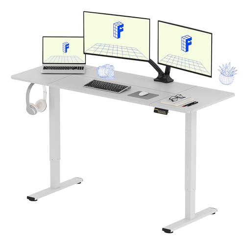FLEXISPOT Escritório elevável mesa de elevação elétrica com painel, 160 x 60 cm, Standing Desk secretária regulável em altura, mesa ajustável com 2 ganchos, bloqueio para crianças, 4 botões de memória