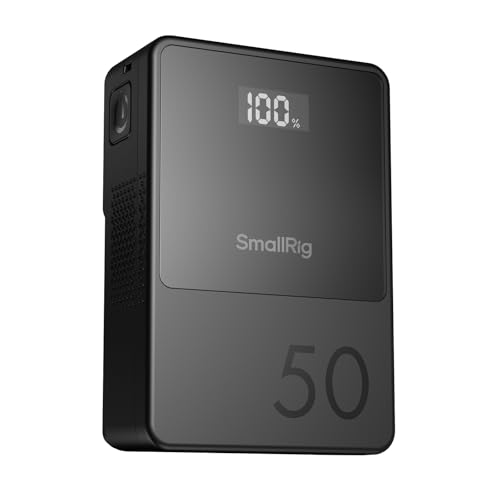 SMALLRIG Bateria VB50 Mini V Mount, 3400 mAh (50 Wh/14,8 V) com ecrã OLED, carregamento rápido PD USB-C de 45 W, D-Tap e USB-A, portas de CC duplas, bateria compacta V Lock - 35 29 BR