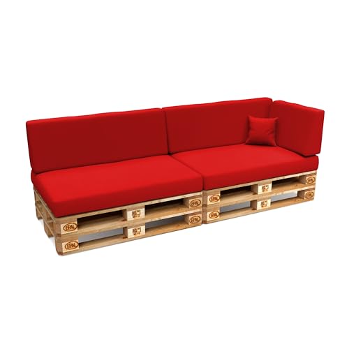 POKAR Conjunto de almofadas de 6 peças para europeu, resistente à água: 2 X 120 x 80 + 2 x 120 x 40 1 x 60 x 40 + 1 x 40 x 40, para sofá de paletes, sem palete, vermelho