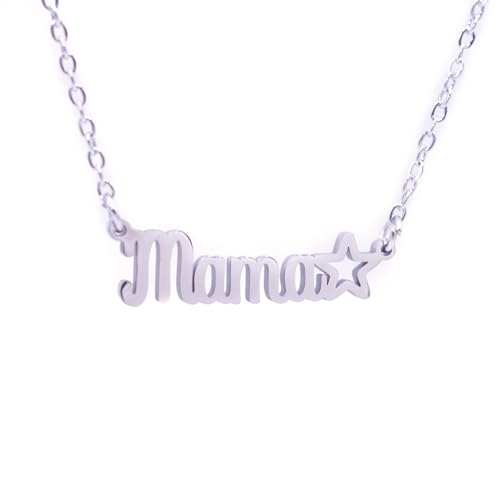ZARZAMORA Colgante Mamá -Collar Personalizado y Cadena de Acero Inoxidable -Colgante día de la Madre o Cumpleaños. Regalo Original (Plateado)