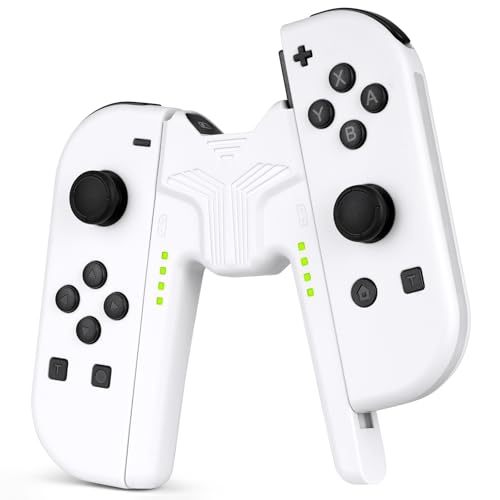 OFFCUP Aderência para jogos, suporte de alça de carregamento em forma de V, Joy-con Charger Grip Handle confortável com indicadores de bateria, para Nintendo Switch, NS/OLED, Joy-con (branco)
