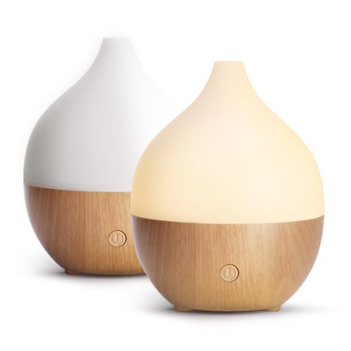SALKING Difusor de óleos essenciais (conjunto de 2), 100 ml pequeno difusor de aromaterapia com 8 cores, humidificador óleos essenciais com luzes brancas quentes, para o escritório em casa