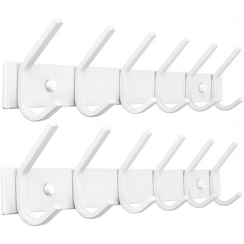 JOLY FANG Cabide de parede, ganchos de cabides de parede em aço inoxidável, cabides de parede ideais para quarto casa de banho (6-Gancio 2 peças, branco)