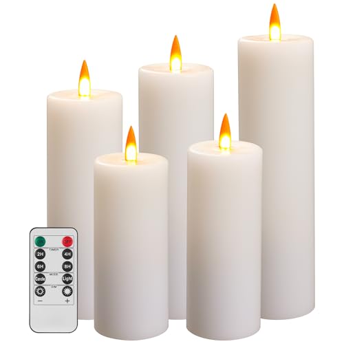 Da by Vela LED analógica de chama com pilhas, função de temporizador remoto, cera real, conjunto de 5.