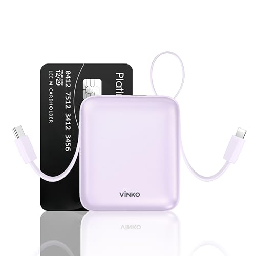 VINKO Carregador portátil pequeno, mini banco de energia de carregamento rápido de 22,5 W, 10000 mAh com cabos integrados, ecrã LED, bateria USB-C essencial de viagem compatível com iPhone, Samsung