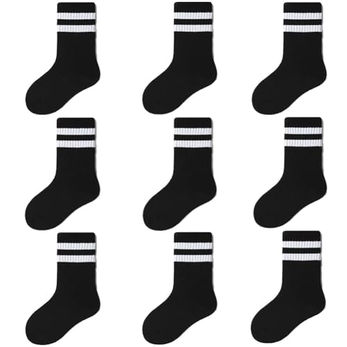 FedMois Meias desportivas de algodão meias para uniforme escolar de meninos e meninas infantis (embalagem de 9 pares)