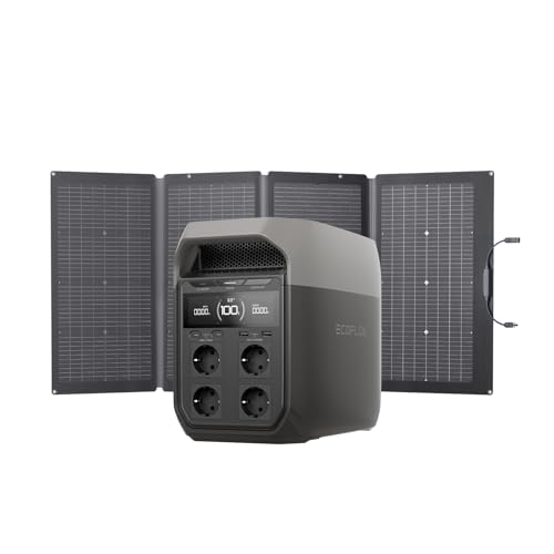 Gerador EF ECOFLOW DELTA 3 com painel solar bifacial de 220 W, entrada solar 500 W, bateria LFP, estação de energia portátil 1024 Wh, para doméstica, emergência, campismo e caravanas