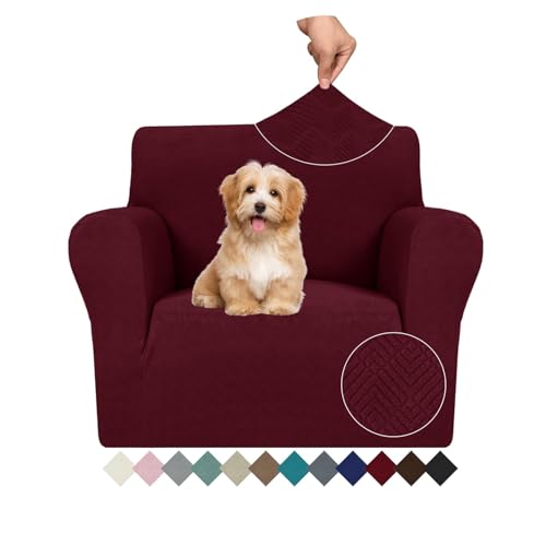 Ystyle Capa para sofá de 1 lugar ajustável, capas elásticas para poltronas, capa de sofá anti-gatos cães, sofá cover com apoios de braços, jacquard capas sofá antiderrapante lavável, bordeaux