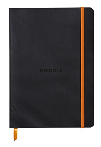 RHODIA 117402C - Caderno flexível - A5 - interior: listrado - 160 páginas - Papel Clairefontaine Ivory 90 g/m² - Marca-páginas, fecho elástico - preto