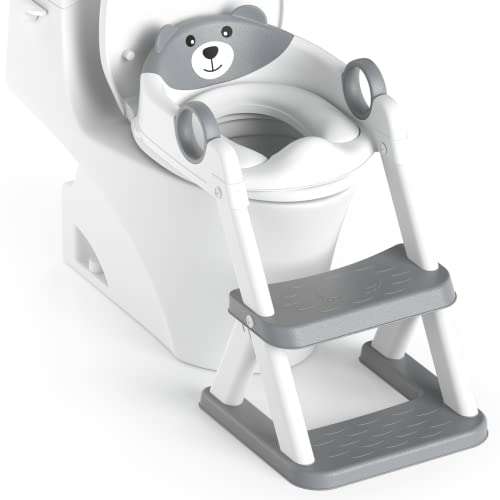 Rabb 1st Adaptador Wc para crianças, dobrável portátil infantil assento sanitário, sanita de treino 2 em 1 para crianças, almofada antiderrapante e anti-picadas, banco de escada
