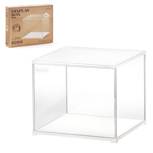 Rolife Caixa expositora acrílica transparente com cobertura anti-pó projetada para casa de bonecas/kit de casa em miniatura/quebra-cabeças 3D/figuras de ação (28,7 x 23,7 x 24,4 cm)