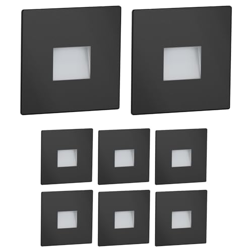 ledscom.de 8 LED luz de escada/luz de parede embutida FOW para interior e exterior, downlight, angular, preto, 85 x 85 mm, branco quente