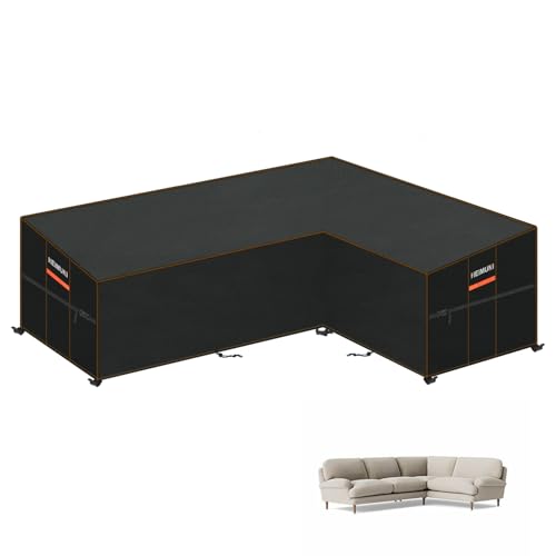 HEIMUNI Capa protetora para sofá exterior e canto, capa para móveis de exterior, impermeável, em forma de L, capa para sofá exterior em forma de L, capa para sofá, canto, jardim com saída de ar, 260 x