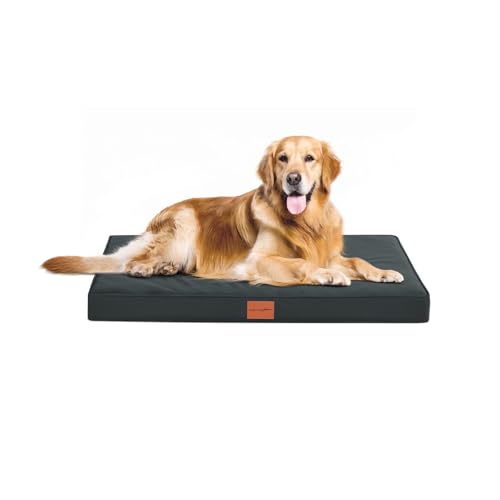 WAVVE Cama ortopédica grande para cão 91 x 69 x 7,6 cm, colchão cão impermeável lavável, sofá cão ortopédica removível, tapete cão com espuma de caixa de ovos, cinzento