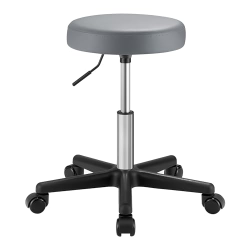 SONGMICS Banqueta de bar, com rodas, cadeira alta, regulável em altura, giratório, cobertura PU, trabalho para salão de beleza, cabeleireiro, escritório, consultas, cinzento pombo LJB061G01