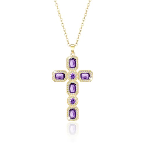 Linawe Colar de corrente cruzada para mulher, pingente de corrente de cristal com pedra natal de diamante simulado, joalharia de moda disponível em ouro, prata e ouro rosa