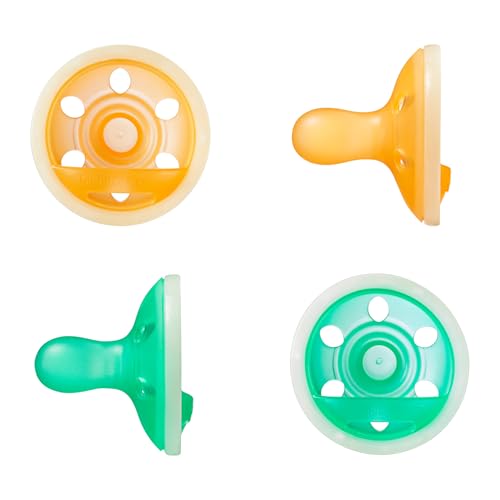 Tommee Tippee Chupeta Breast-like Night Glow, 0-6 m, embalagem de 4, design leve de silicone de uma peça