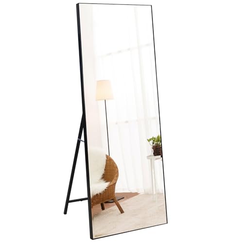 RLAVBL Espelho de pé corpo inteiro 165 x 51 cm, espelho de parede corpo inteiro de preto, adequado para casa de banho, sala de estar, quarto e hall de entrada.