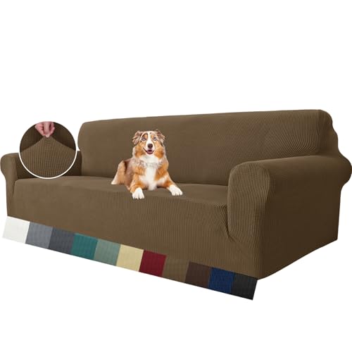 MAXIJIN Capa de sofá superelástica para sofá de 4 lugares, extragrande, universal, capas de sofá jacquard e elastano, protetor de móveis para cão (4 lugar, castanho)