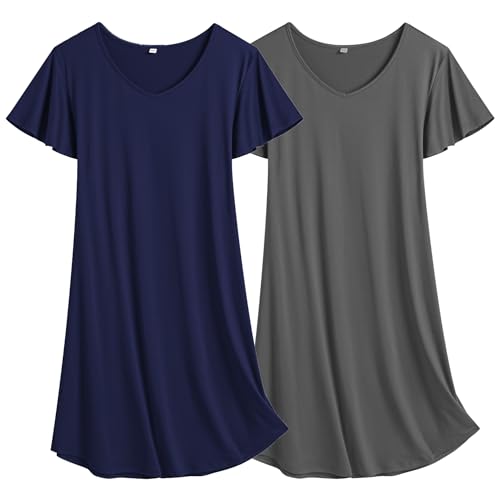Ekouaer Camisola de mulher de manga curta, embalagem de 2 peças, lindas camisolas de verão estampadas S-XXXL