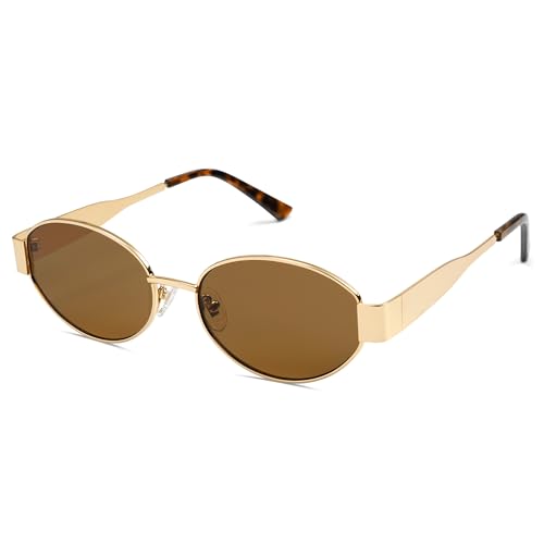 SOJOS Óculos de sol retro mulher homem metal oval na moda óculos de sol clássicos com proteção UV400 SJ1217