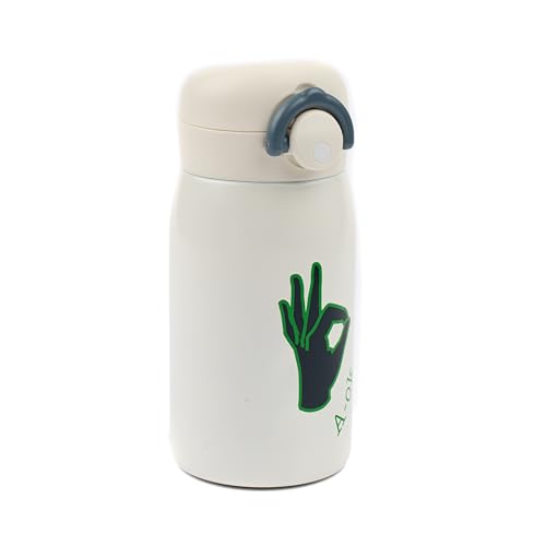Fabelab Garrafa infantil de 320 ml, cor branca/azul, garrafas de água para crianças, garrafa de água A-OK, de aço inoxidável, sem BPA, à prova de fugas, garrafa de água para crianças