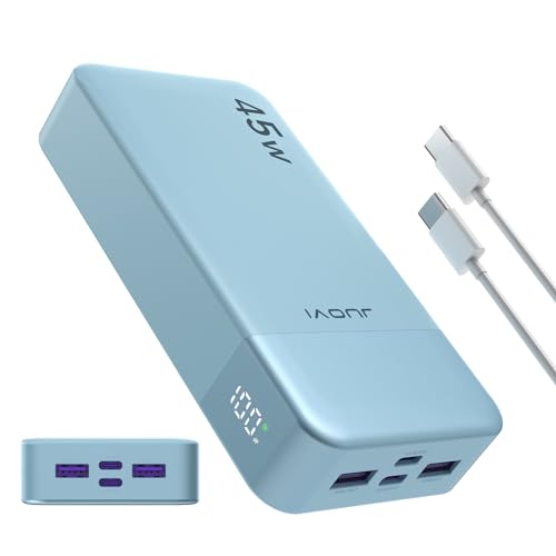Banco de energia JUOVI carregamento rápido, carregador portátil de 20000 mAh 45 W, Samsung Super carregamento rápido com ecrã LED, carregador de telemóvel, USB C Power Bank para MacBook, para iPhone