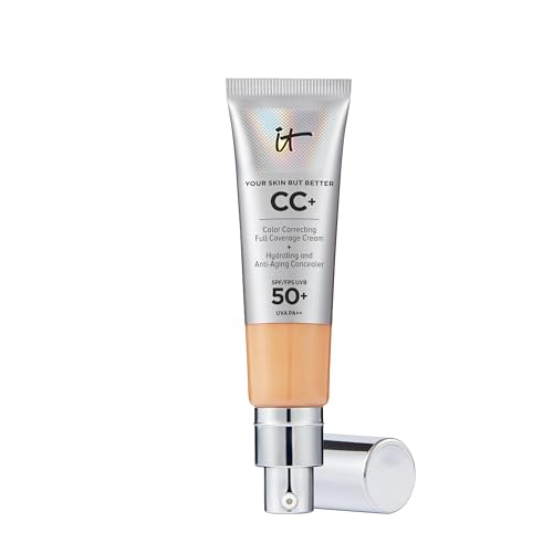 IT Cosmetics, Base de Maquillaje, Tratamiento Antiedad e Hidratante con SPF50+, Cobertura Total, Acabado Natural, 12 Tonos Disponibles, YSBB CC+, 32ml