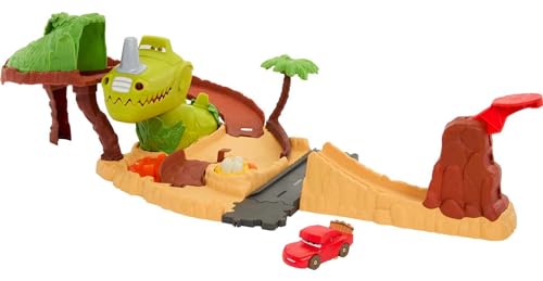 Mattel Disney Cars On The Road A aventura do dinossauro pista para carros de brincar com 1 raio McQueen Dino, 3 anos (HNL99)