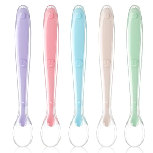 Vicloon Colheres de silicone para bebé, 5 unidades colher de aprendizagem para bebé, colher de silicone macia para bebés, colher para bebé