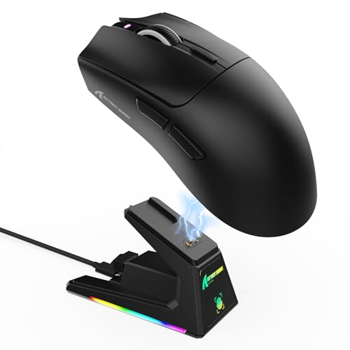 ATTACK SHARK X1 Ratón para Juegos con Base de Carga Magnética, Sensor PixArt PAW3395PRO, 40000DPI, Bluetooth/2,4G Wireless/Wired, 53g Superligero, Microinterruptores de 100M para PC/Xbox/Mac (Negro)