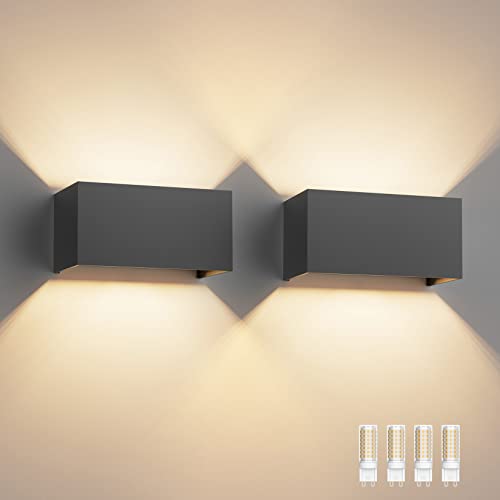 Klighten 2 peças 18 W aplique parede LED com lâmpadas substituíveis G9 LED, branco quente 3000 K candeeiro de parede interior / exterior IP54 ângulo ajustável candeeiro de parede cinzento escuro
