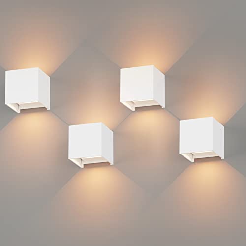 K-Bright Aplique exterior parede 12 W 3000 K branco caldo aplique de parede ângulo de feixe ajustável aplique exterior alumínio impermeável IP65, branco