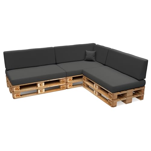 POKAR Conjunto de almofadas de 8 peças para europeu, resistente à água: 3 x 120 x 80 + 3X 120 x 40 1 x 60 x 40 + 1 x 40 x 40, para sofá de paletes, sem palês, antracite