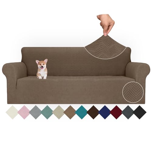 Ystyle Capa para sofá de 4 lugares ajustável, capas para sofá elástico, capa de sofá anti-gatos cães, sofá cover com apoios de braços, Jacquard capas cobertura sofá antiderrapante lavável, castanho