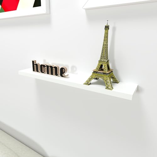 Henor Prateleira de parede saia de madeira 75 x 15 x 2,5 cm. Ajustável horizontal. Vertical e inclinação. Suporta até 30 kg branco