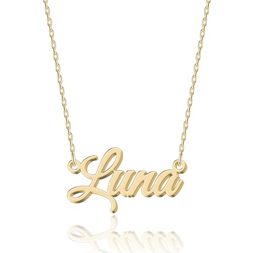UMAGICBOX Colar personalizado com nome | Escolha entre 14 estilos de fonte | pendente personalizado de aço inoxidável banhado a ouro de 18 K e prata de lei | presente para ela