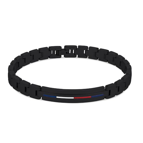Tommy Hilfiger Jewelry Pulseira de elos para homem com acabamento em preto (IP) - 2790312, Tamanho único, Aço inoxidável, Ágata