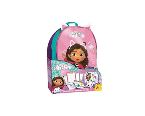 Lisciani - A casa de bonecas de GABBY - mochila escolar para colorir e desenhar - para crianças 4 - com canetas de marca, lápis de cor e páginas coloridas - GABBY'S DOLLHOUSE