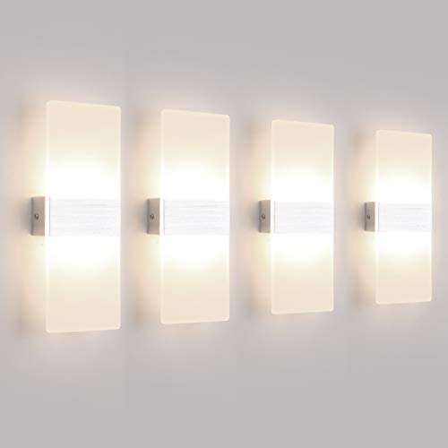 Klighten Candeeiro de parede interior 12 W 780 Lumen moderno apliques de parede branco natural 4000 K perfeito para sala de estar quarto sala corredor escada (4 pacotes)