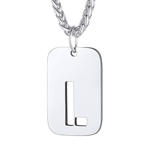 Bandmax Chapas militares letras iniciais de nome A-Z pendente Dog Tag com corrente espinho 55 cm 5 cm comprimento aço inoxidável três cores