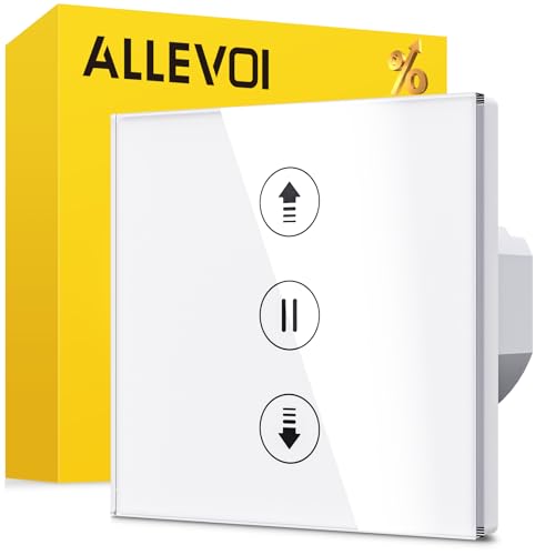 Allevoi Interruptor de persiana inteligente com controlo por percentagem, 80 * 80 mm interruptor de persiana Wifi, controlo por voz compatível com Alexa/Google Home/Smart Life, requer cabo neutro