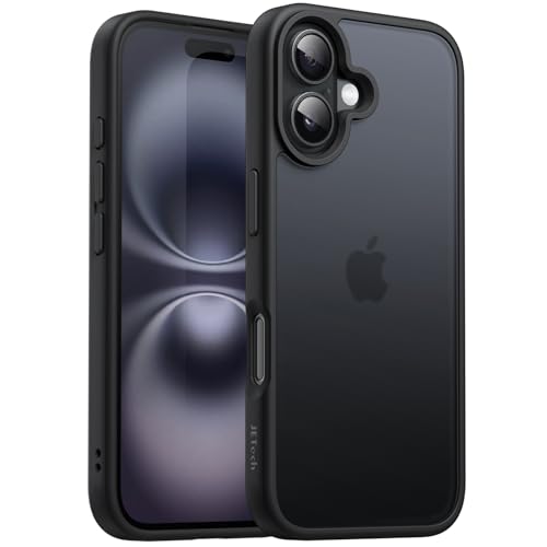 JETech Capa mate para iPhone 16 6,1 polegadas, anti-impactos proteção contra quedas grau militar, capa traseira translúcida, anti-impressões (preto)