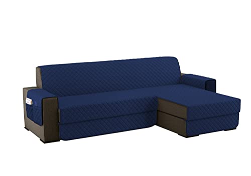 sevi's Capa sofá Chaise Longo 250 cm esquerdo/direito universal reversível, impermeável, protetor de sofá 3 lugares Chaise Longo com braços, cor azul
