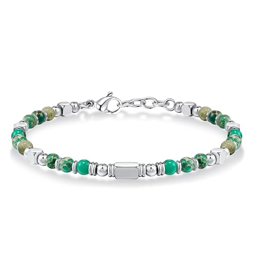 SIUMAL Pulseira de mulher, pulseira boémia de pedra natural em aço inoxidável para mulher, presente de aniversário, presente de Natal para mãe
