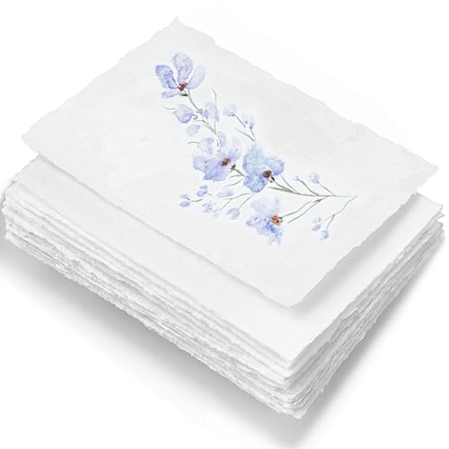 Wanderings Papel branco A5 feito à mão com borda crua, 15 x 21 cm, embalagem de 50 - papel para aguarela / técnica mista - convite de casamento, tipografia, cartões de felicitações, grosso 150 GSM