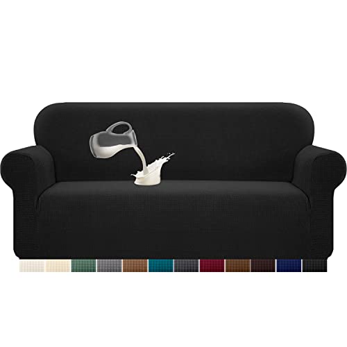 Granbest Capa de sofá elástica, impermeável, 1 unidade, de elastano, jacquard, elástica, com espuma antiderrapante (3 lugares, preto)